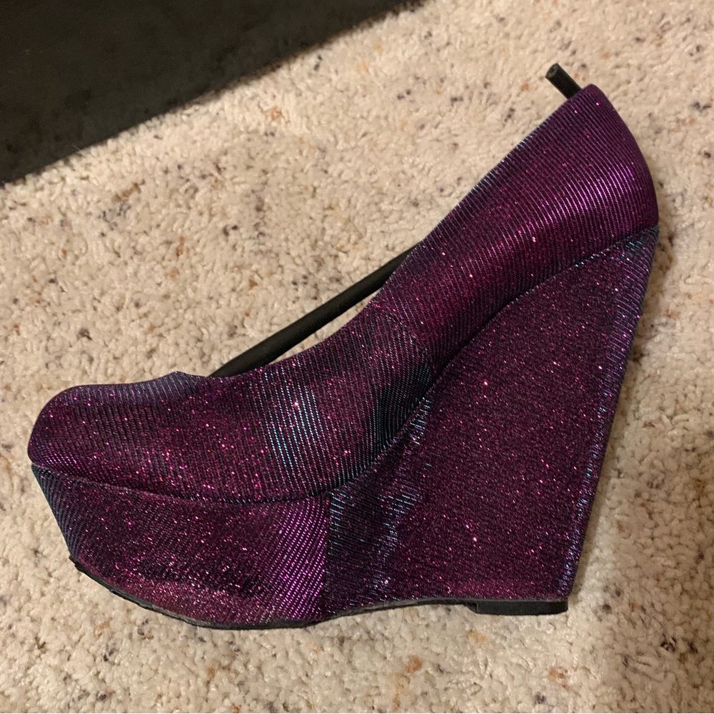 Purple Glitter Platform Wedge Heels - Womens